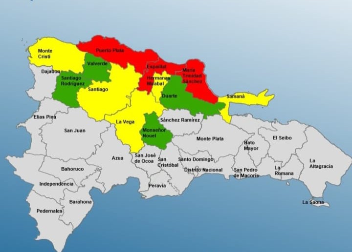 COE coloca 3 demarcaciones en alerta roja, 5 en amarilla y 4 en verde por sistema frontal 