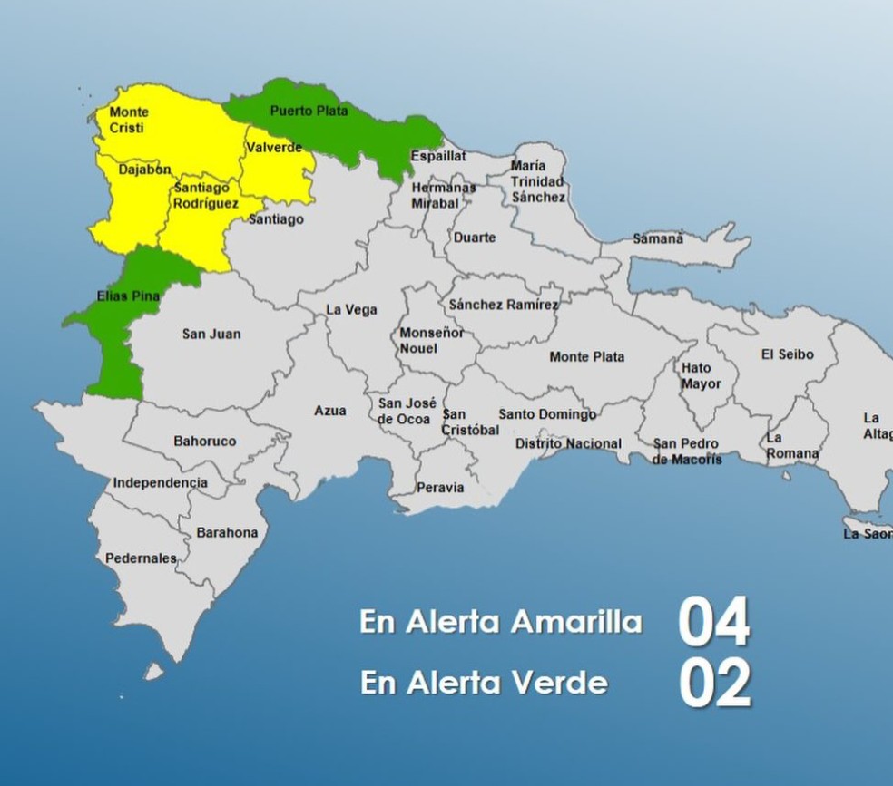 4 demarcaciones en amarilla y 2 en verde por sistema frontal, según COE 