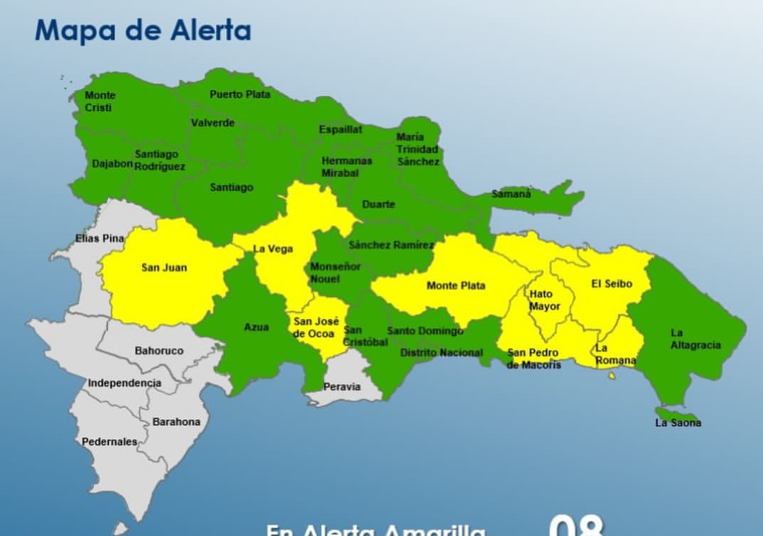 25 demarcaciones y el DN bajo alerta por aguaceros, tormentas eléctricas y ráfagas de viento 
