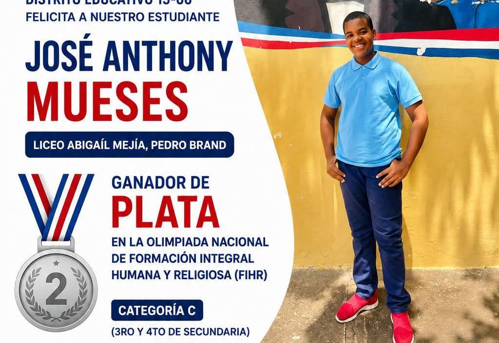Distrito Educativo 15-06 felicita estudiante de Pedro Brand ganador de plata en la Olimpiada Nacional de FIHR