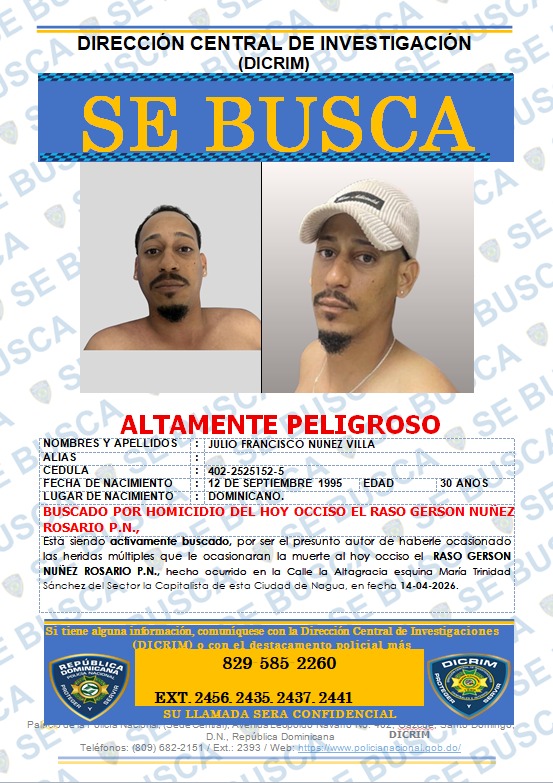 Activan búsqueda de hombre señalado como autor muerte de raso policial de Nagua